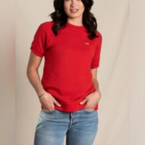 Toad & Co women’s Epiq short sleeve sweatshirt crew size medium in canoe red - Picture 1 of 13